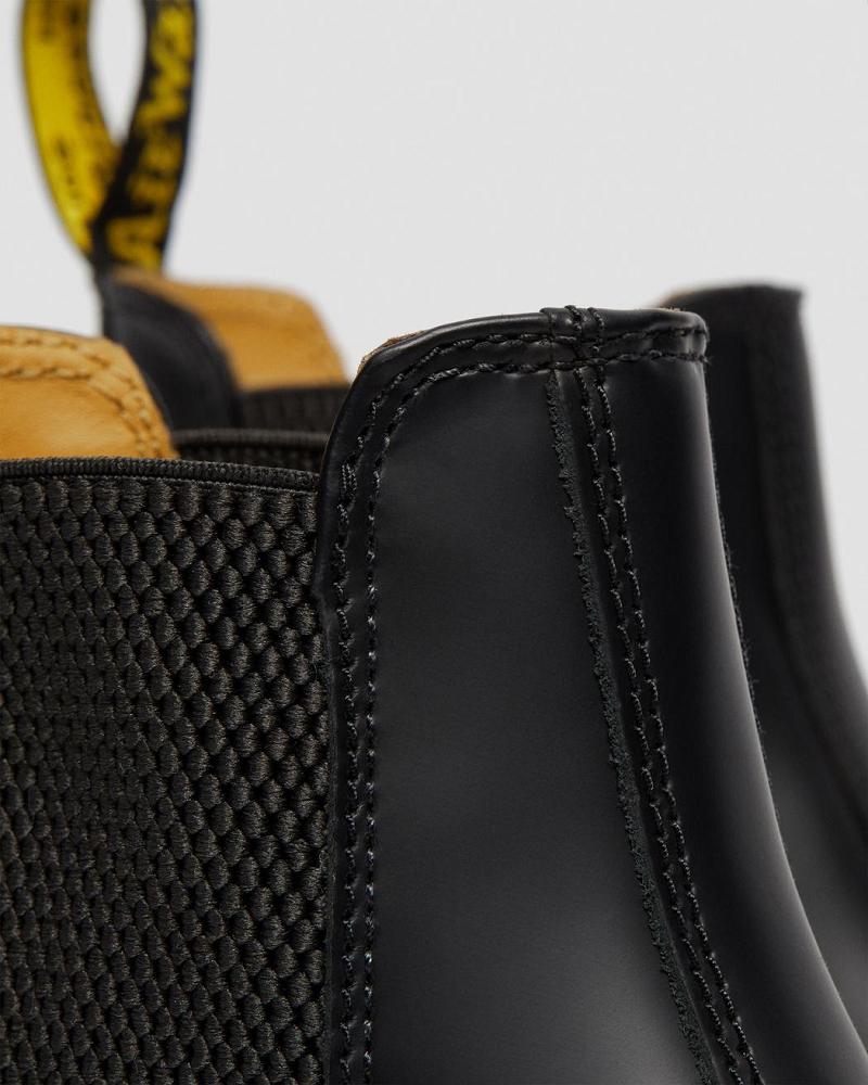 Dr Martens 2976 Yellow Stitch Smooth Læder Chelsea Støvler Dame Sort | DK 120VRW